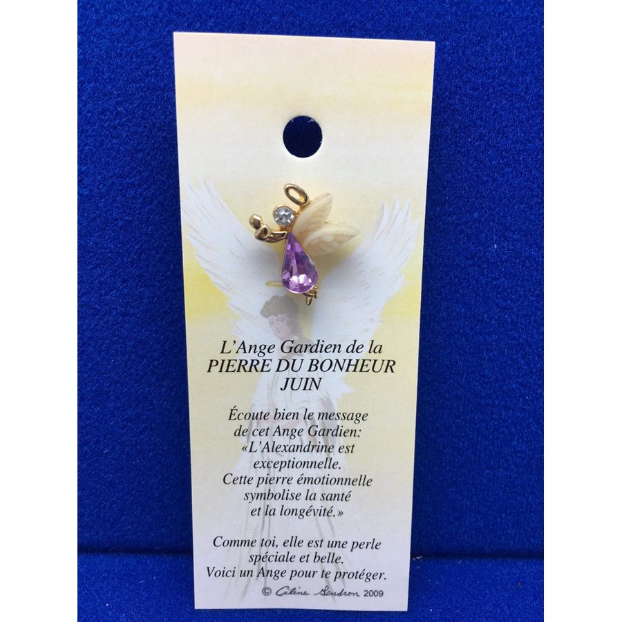 Lapel Pin Poem, Gardian Angel pierre du bonheur Juin, French