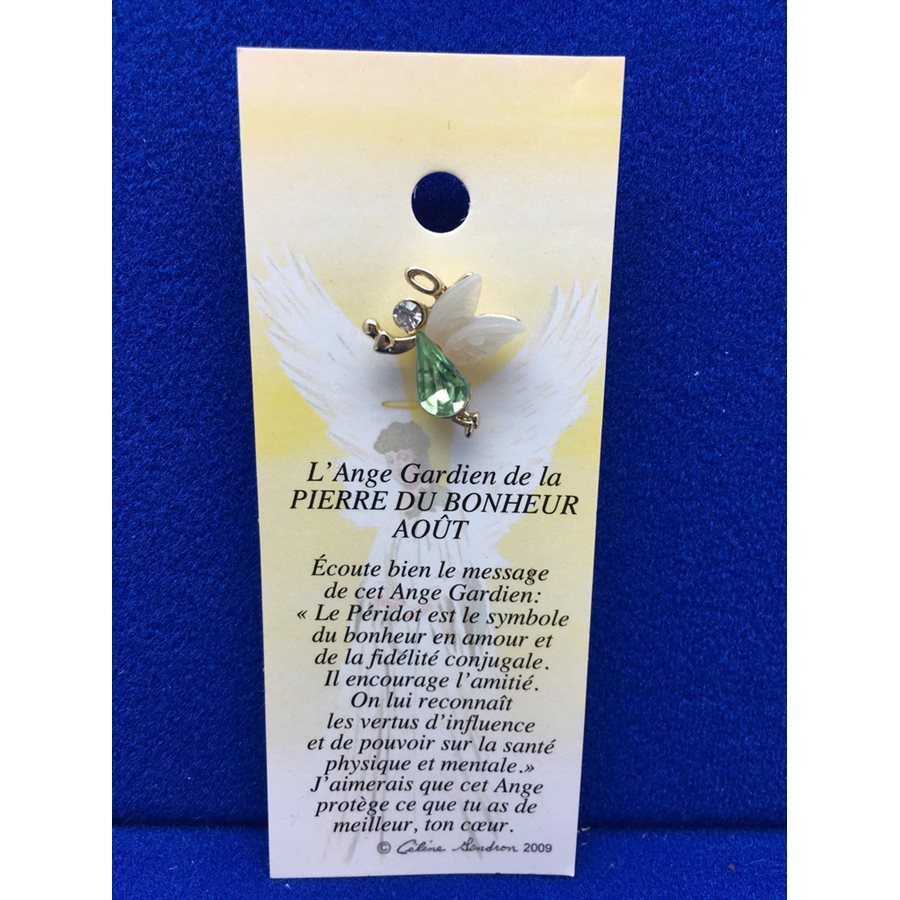 Lapel Pin Poem, Gardian Angel pierre du bonheur Août, French