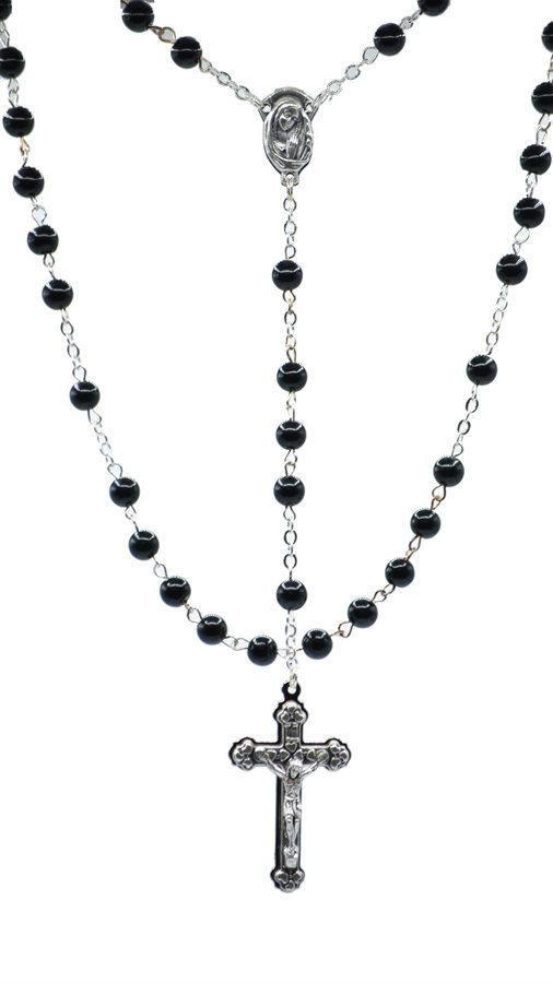 Rosary, 6mm black onyx beads, 26''