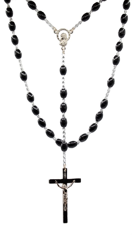 Rosary, 7 mm Black Plastic Beads, 20"