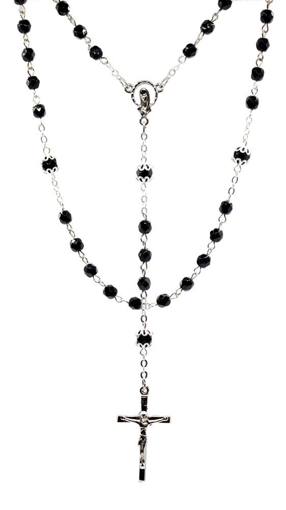 Rosary, 4 mm Black Cut Beads, 18"