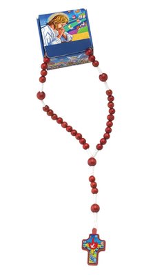 Boîte chapelet confirmation, 6 mm, perles bois rouge