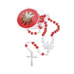 Boîte Chapelet confirmation, 4mm,  perles plastique rouge