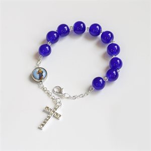 Bracelet Dizainier, grains 10 mm, bleu, croix perlés