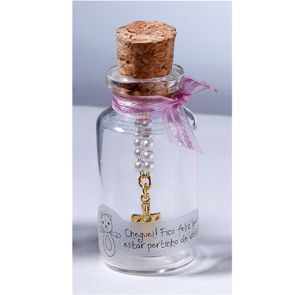 Dizainier rose, bouteille verre, bouchon liège, 6 cm