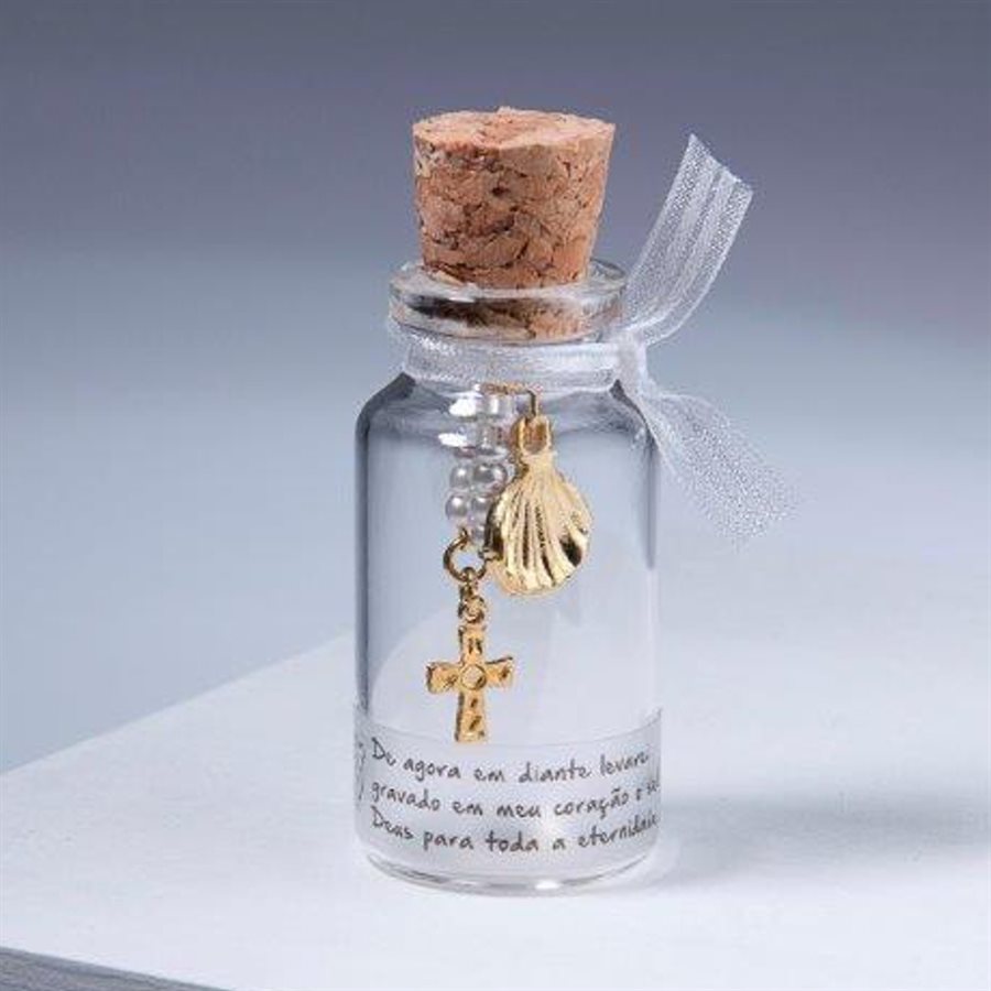 Baptism decade, glass bottle, cork, 2.4"