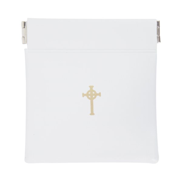 Étui à Chapelet, vinyle blanc, croix, 8,9 x 9,5 cm