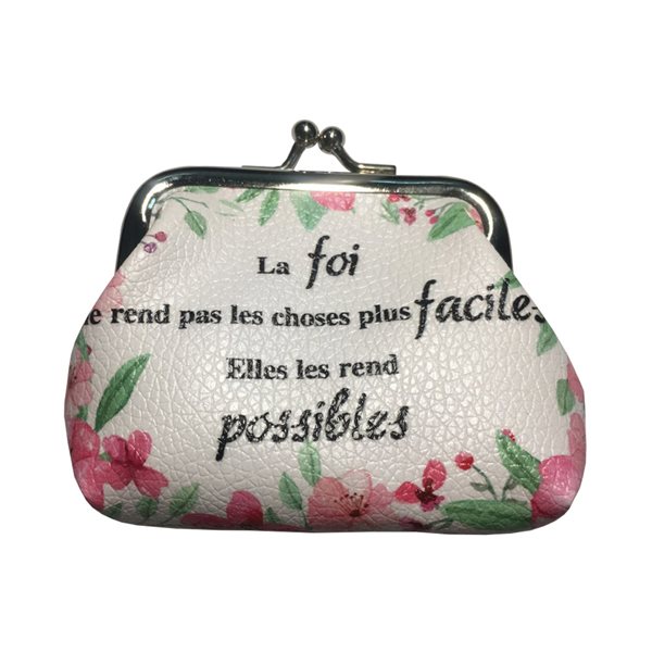 Porte-monnaie, chapelet, tissu floral, 10 cm, Français