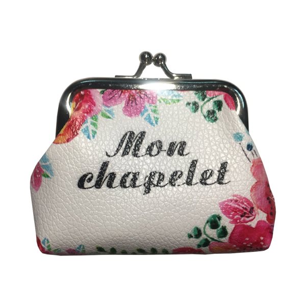 Porte-monnaie, chapelet, tissu floral, 10 cm, Français