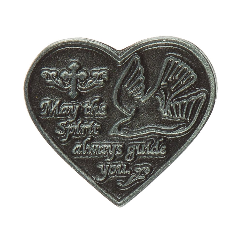 "Heart-Shaped Confirmation" Pocket Token, Pewter, 1¼"", Engl