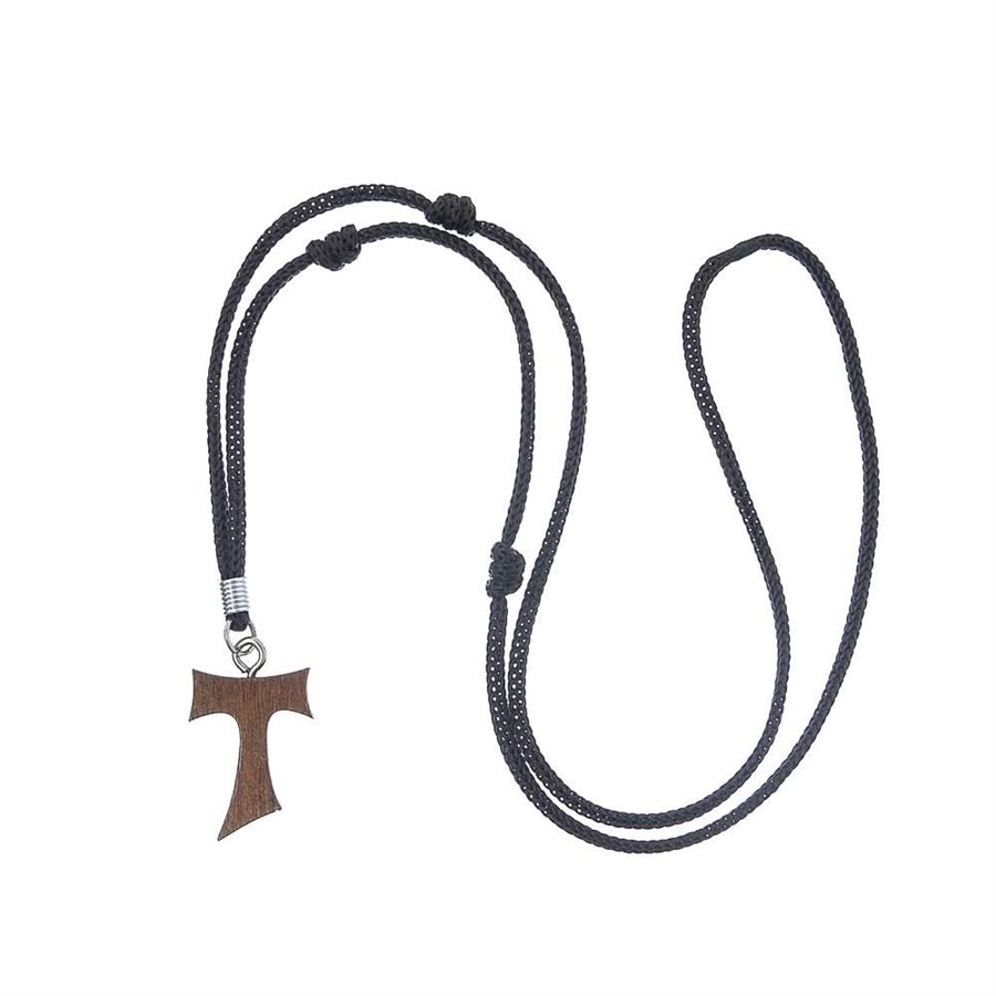 Pendentif croix tao 3 cm en bois avec corde