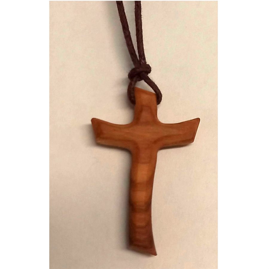 Pendentif croix 3,5 cm, bois olivier, corde 38,1 cm