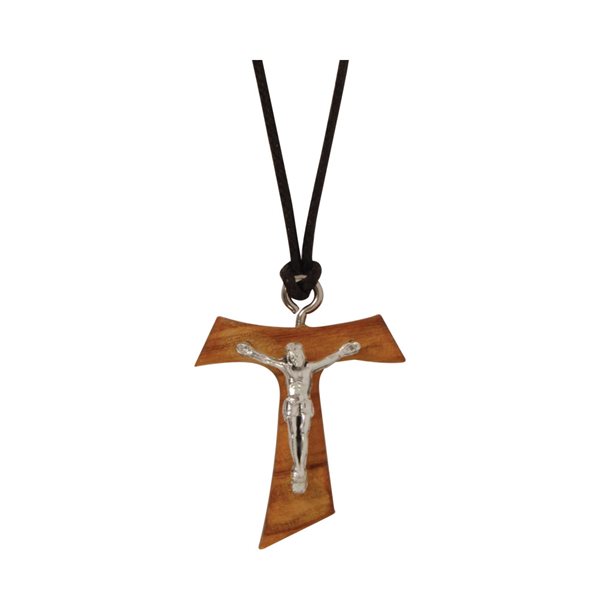 Olive Wood Tao Cross Pendant, S-F Corpus, 13"