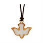 White & Olive Wood Dove Pendentif, Brown String,13"