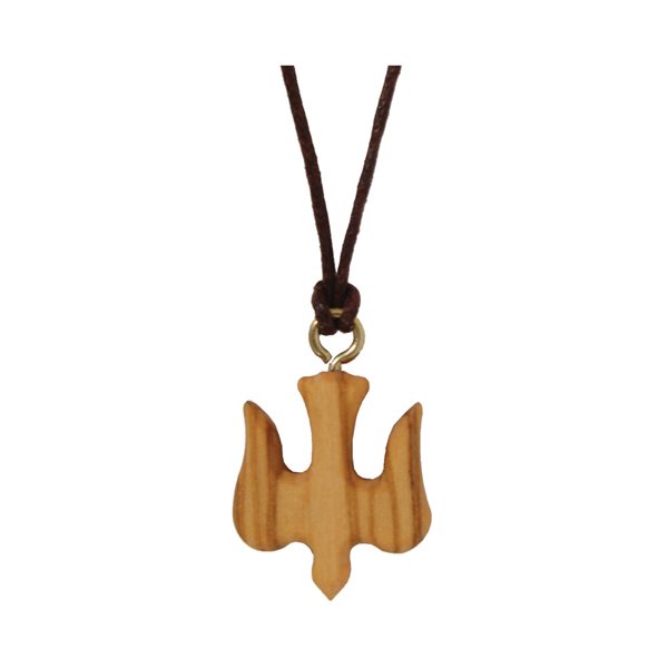 Pendentif colombe, bois olivier, corde brune, 33 cm