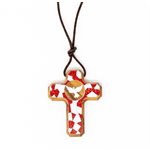 Red colored wooden cross necklace with rope, 2 "