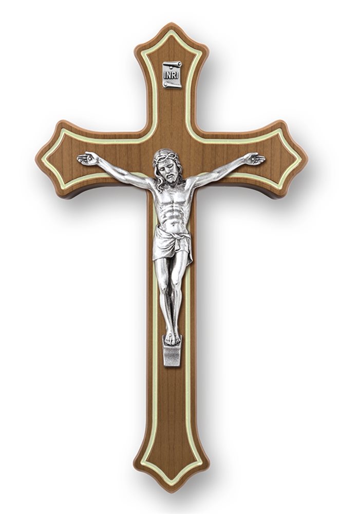 Crucifix en bois et metal argenté 12 x 20 cm