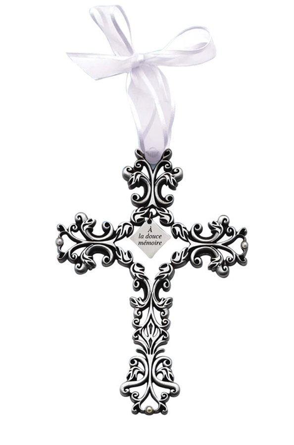 Crucifix en étain « À la douce mémoire », 12,7 cm, Français
