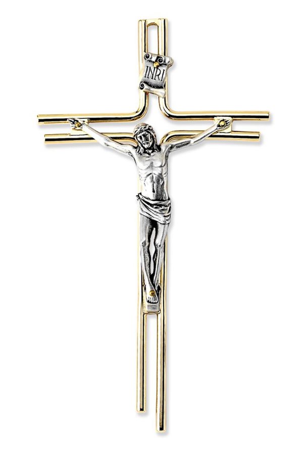Crucifix doré, corpus argent, 20 cm