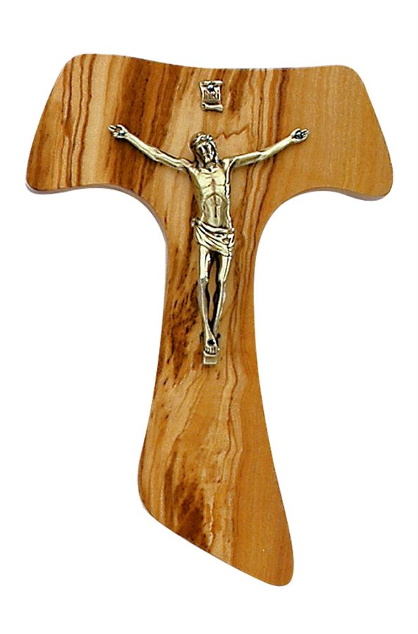 Crucifix argent sur croix de bois d'olivier, 15,2 cm
