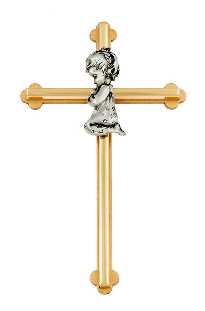 Two-Tone Metal Cross For Girl, 8"