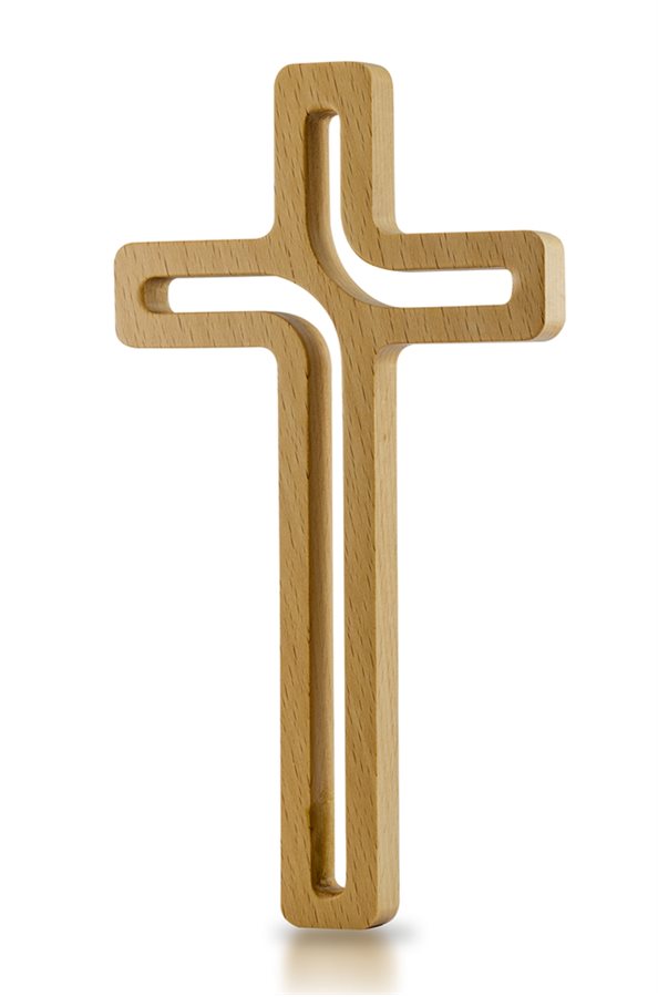 Crucifix en bois d'olivier ajouré avec attache, 20 cm