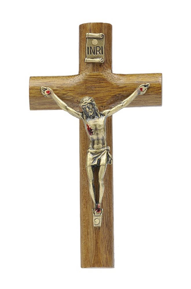 Crucifix of wood, 12 cm, with the blood marks of Christ