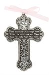 Pewter Cross for Baby Girl, Pink Ribbon, 3½", English  /  ea