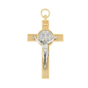 Croix Saint Benoît dorée, émail lumineux, 7,6 cm