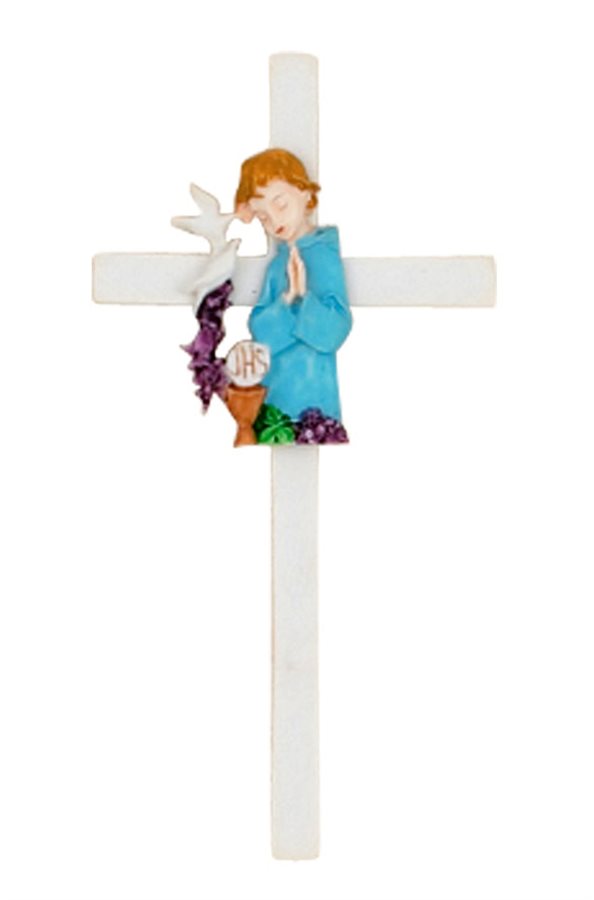 Crucifix 1ère communion, garçon, résine, 12,7 cm