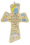 Croix baptême bois garçon, Ange de Dieu, 22 cm, Français