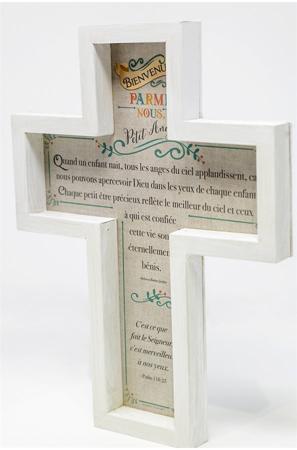 Crucifix "Bienvenue dans le ...", wood, 11'', French