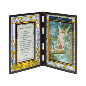 Plaque « Ange gardien », verre teint, 13 x 18 cm, Français