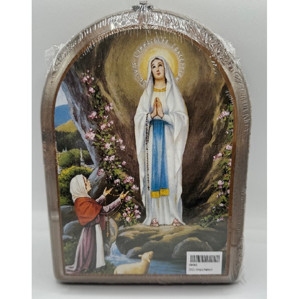 Our Lady of Lourdes Wooden Plaque, 6.5" x 9"