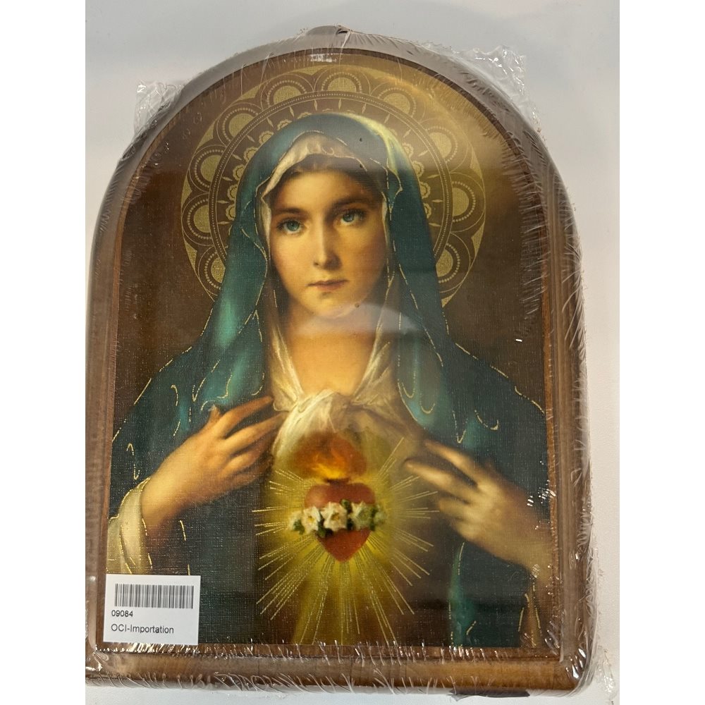 Sacred Heart Mary Wooden Plaque, 6.5" x 9"