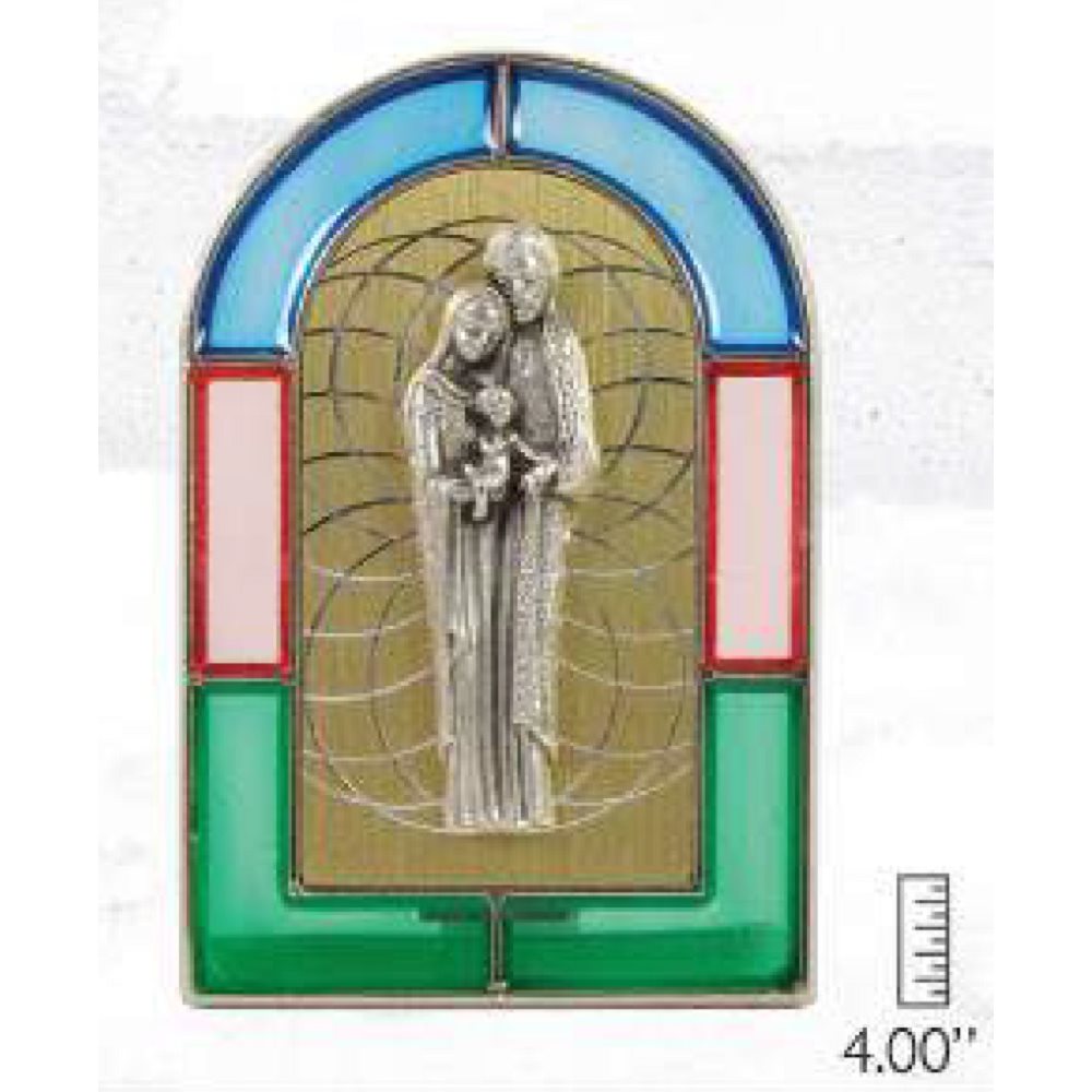 Plaque « Ste-Famille. », en métal argenté, 6,4 x 10 cm