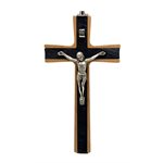 Wood Crucifix and Silver metal Corpus 6'' (15 cm)