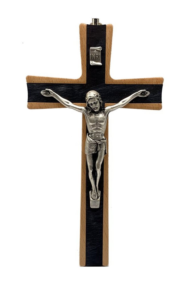 Crucifix en bois et corpus metal argenté 8'' (20 cm)