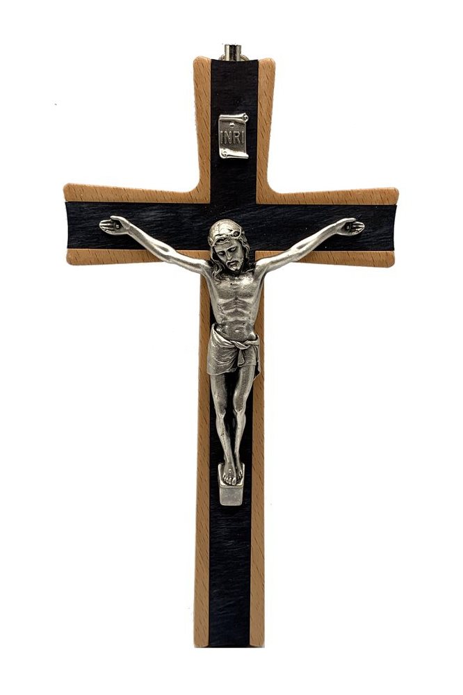 Crucifix en bois et corpus metal argenté 8'' (20 cm) Crucifix en bois et corpus metal argenté 8'' (20 cm)