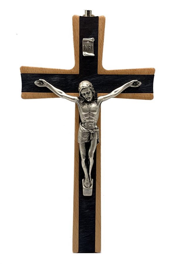 Crucifix en bois et corpus metal argenté 8'' (20 cm)