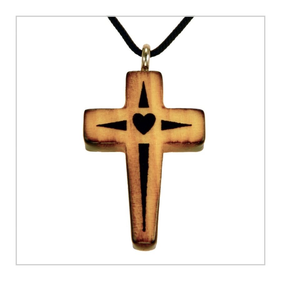 Pendentif croix & corde en pin verni, 1 3 / 8" (3.5 cm)