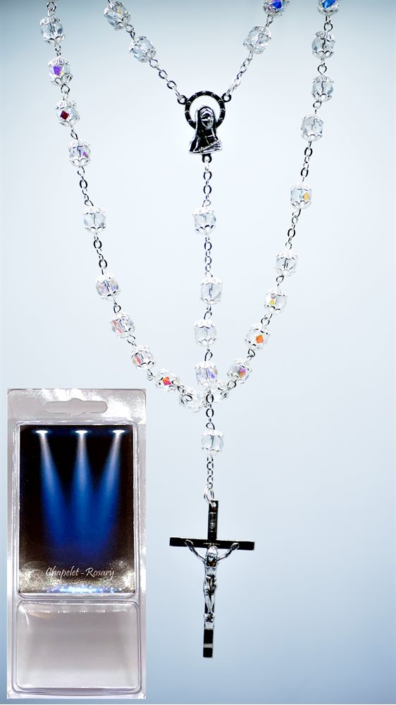 Boxed Rosary, 7 mm Crystal Glass Beads, 22½"