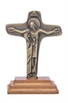 Bibelot crucifix, doré, base en bois, 5 cm