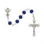 Rosary, 6mm Blue glass pearl, rhodium chalice & chain