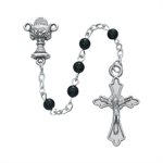 Boxed rosary,4 mm black pearl, silver cross & center