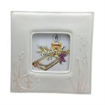 First Communion Porcelain Frame w /  Cross, 6 1 / 2''x6 1 / 2''