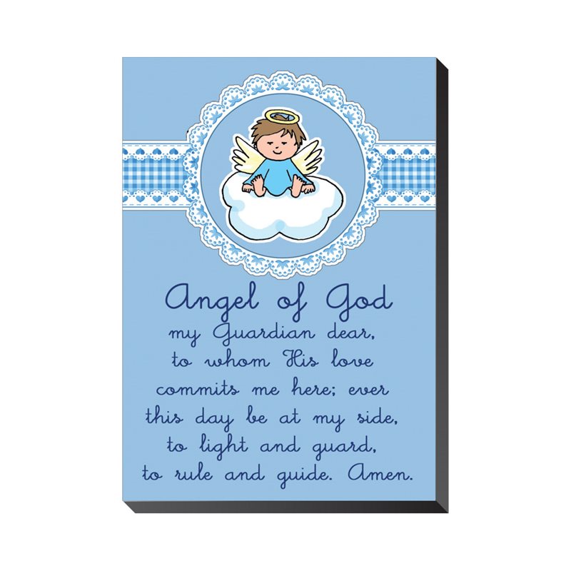 Angel of God plaque, blue, wood, 5½", E