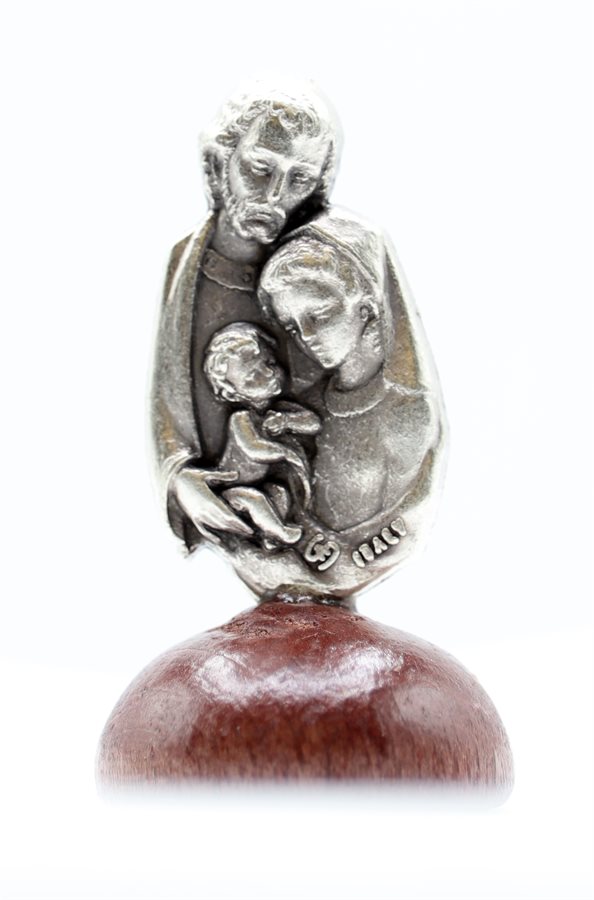 Statuette arg., Sainte Famille, base en bois, 3,5 cm