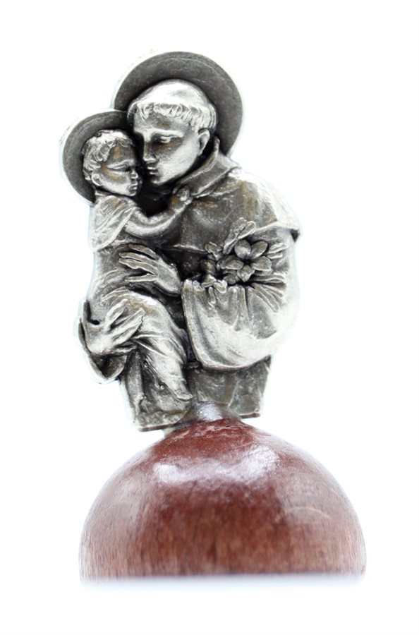 Statuette arg., St-Antoine, base en bois, 3,5 cm