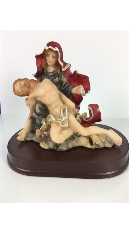 Statue Pieta, résine, base de bois, 15,2 cm